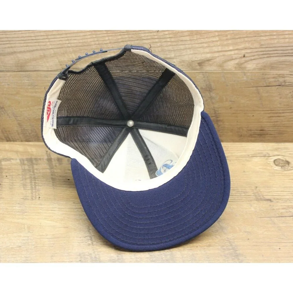 AJD Vintage Lucky Stripes Snapback Trucker Hat Size Large Chain‎ Stitch Knit